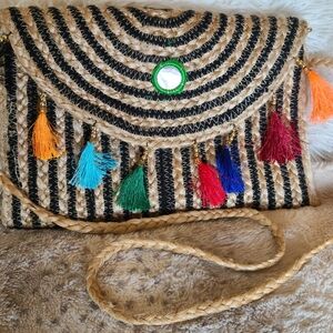 Multicolor Tassel Woven Clutch